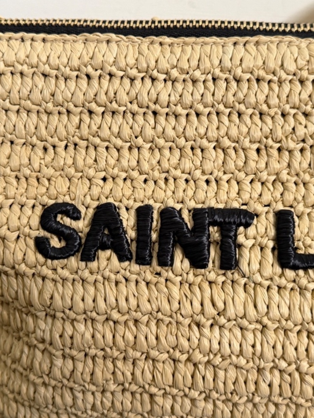 Saint Laurent YSL Le Rafia Beige Black Woven Embroidered Logo Zip Crossbody Bag - Picture 15 of 15